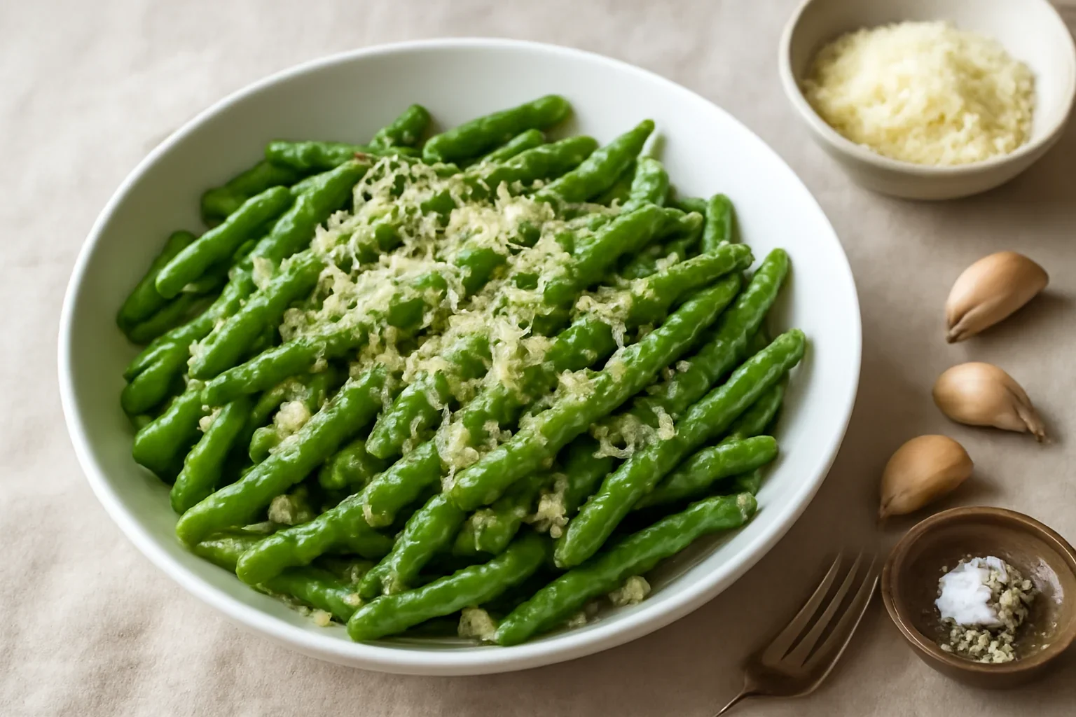 Fasole verde cu usturoi si parmezan