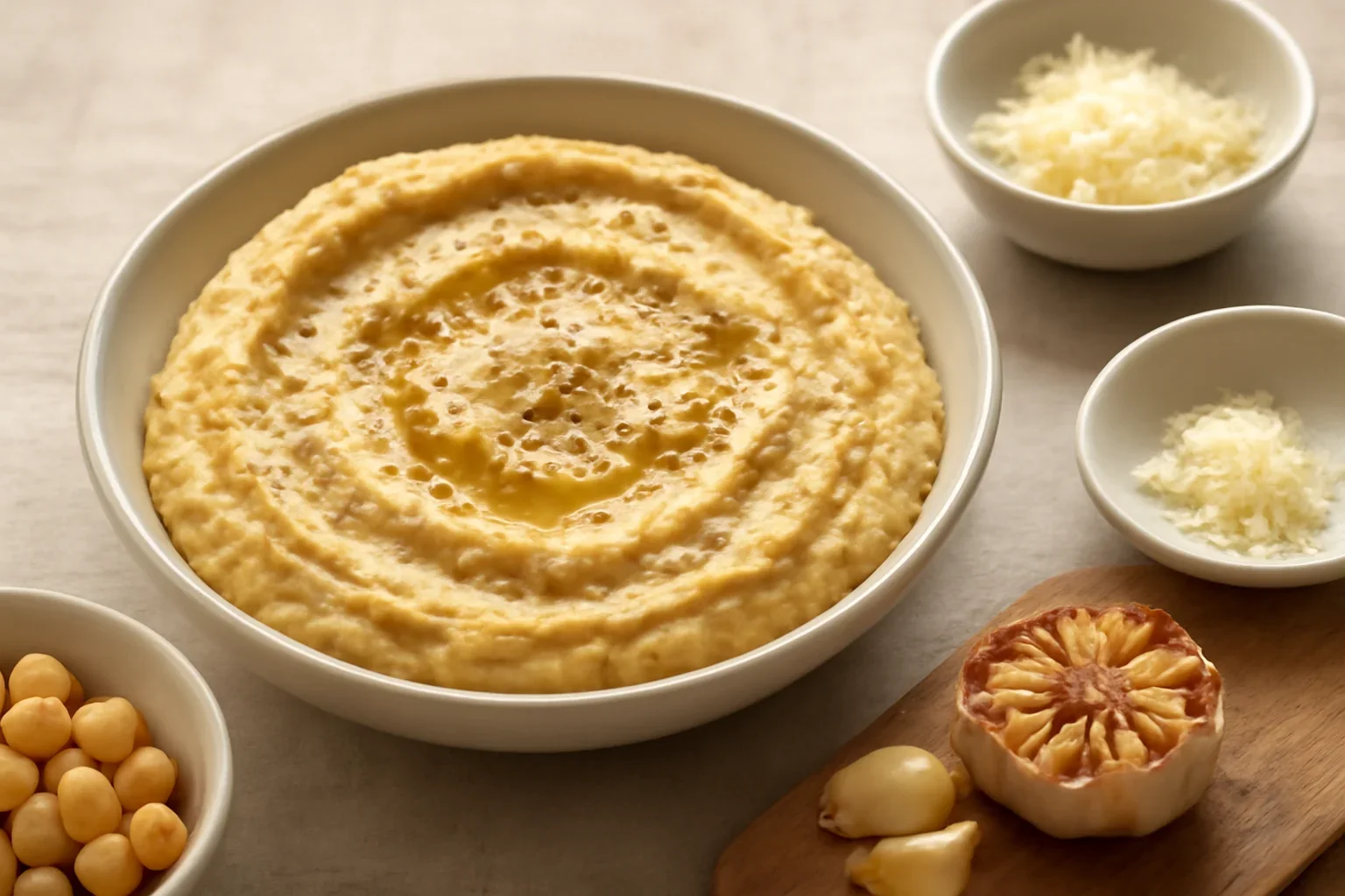Hummus cu usturoi copt si parmesan
