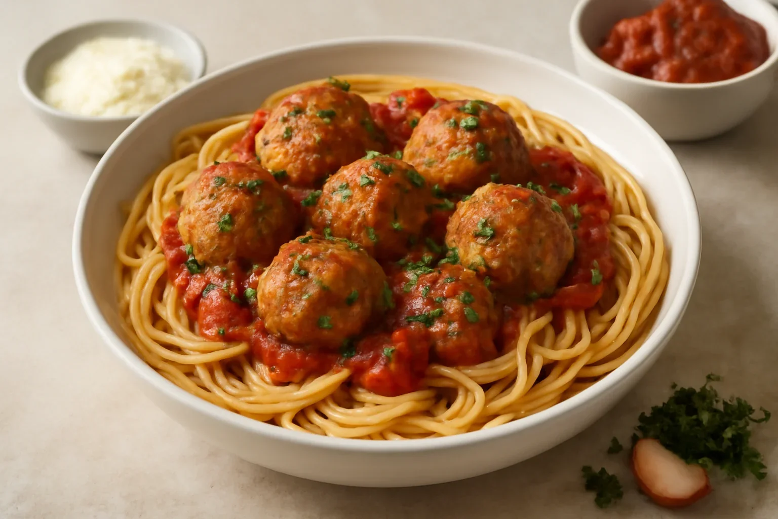 Spaghete cu chiftelute si sos de rosii