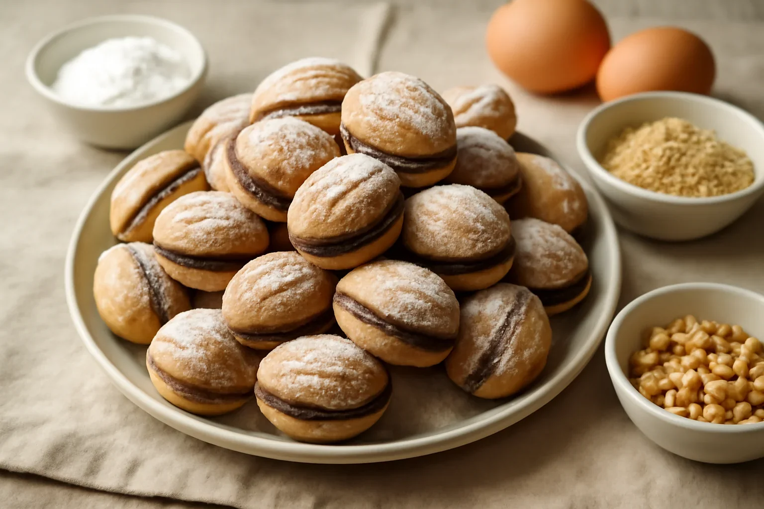 Nuci umplute cu crema de ciocolata