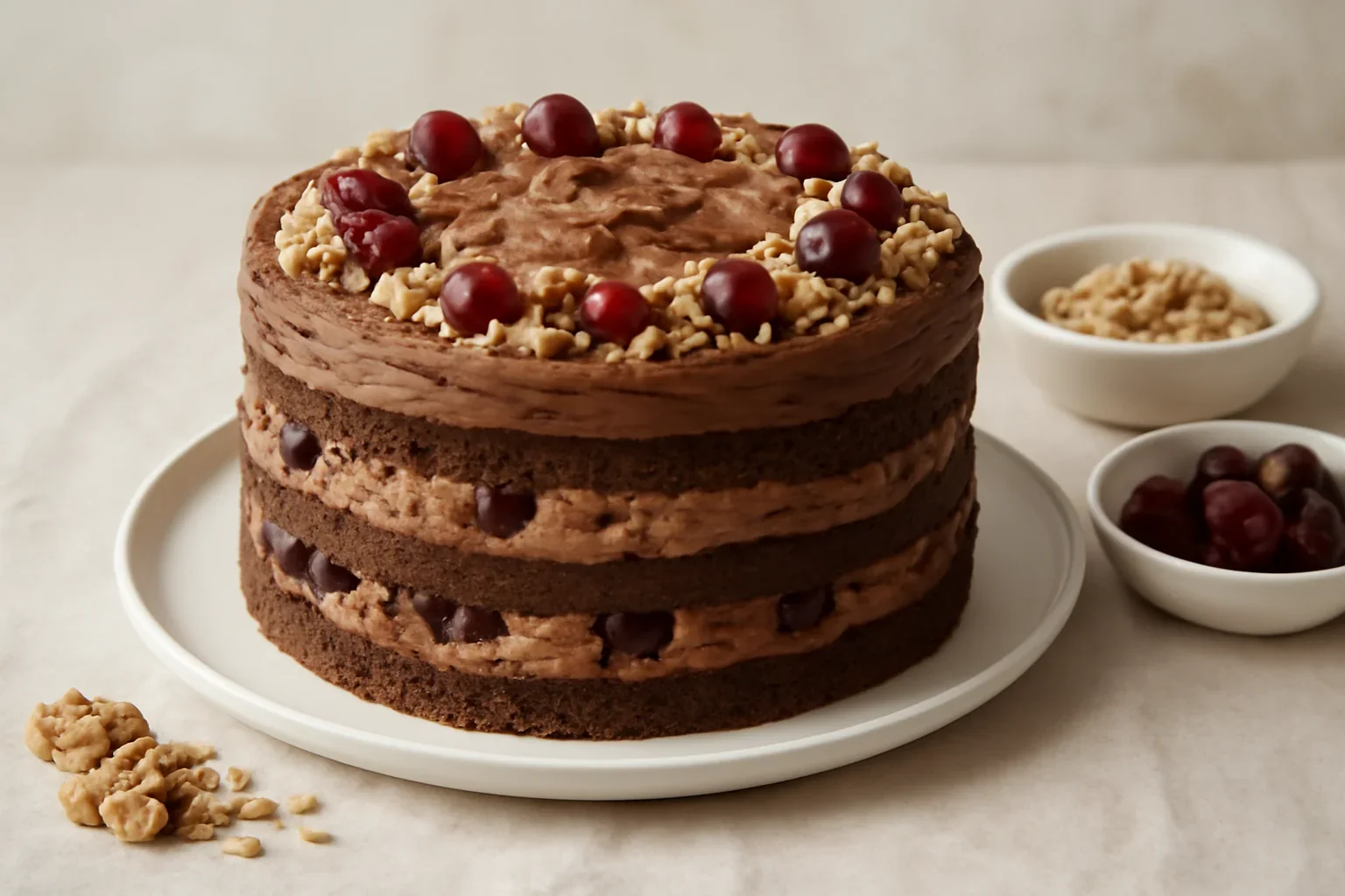Tort cu nucă și cremă de ciocolată cu vișine