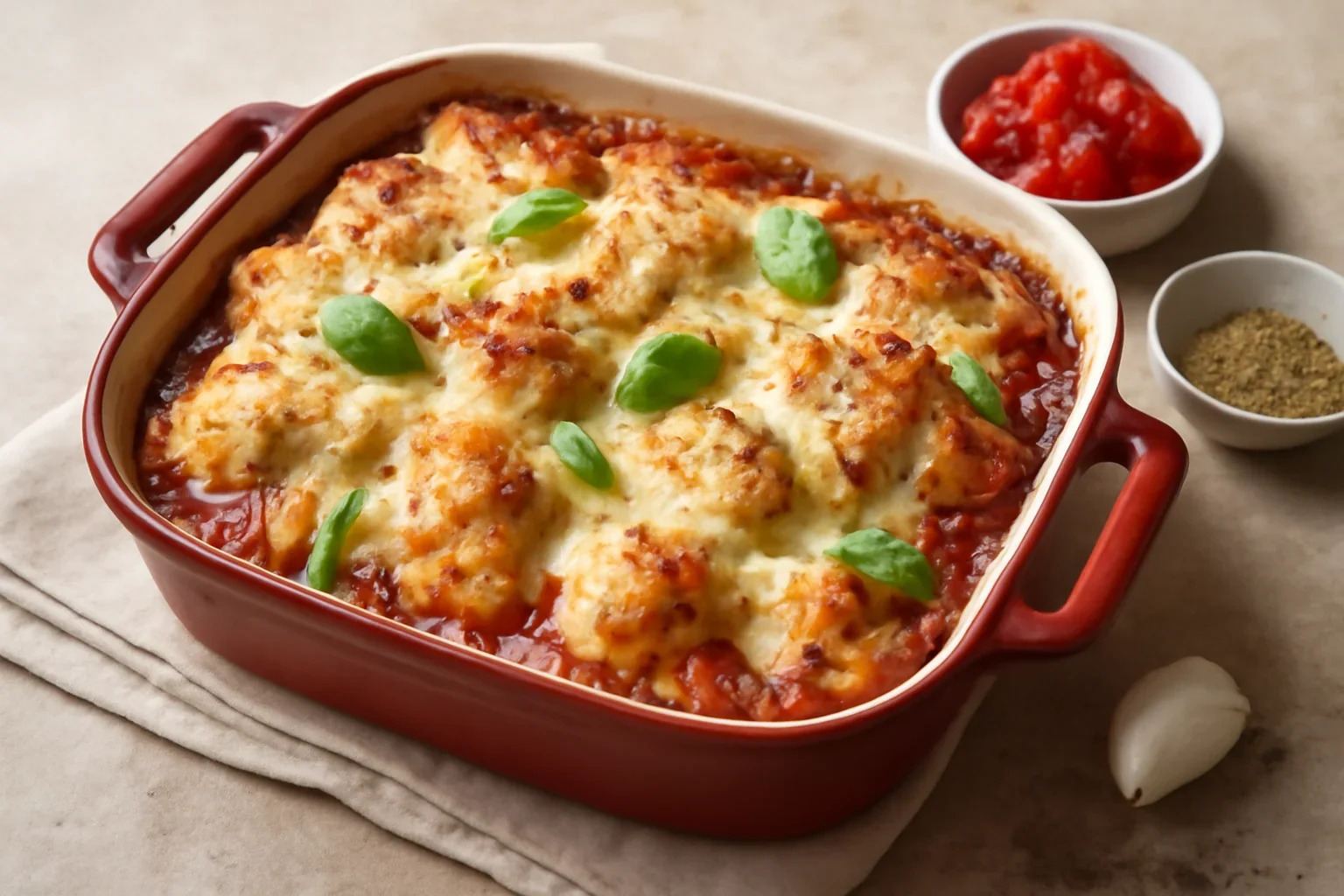 Conopidă pizzaiola la cuptor – gratinată cu brânză și sos de roșii (în stil italian)