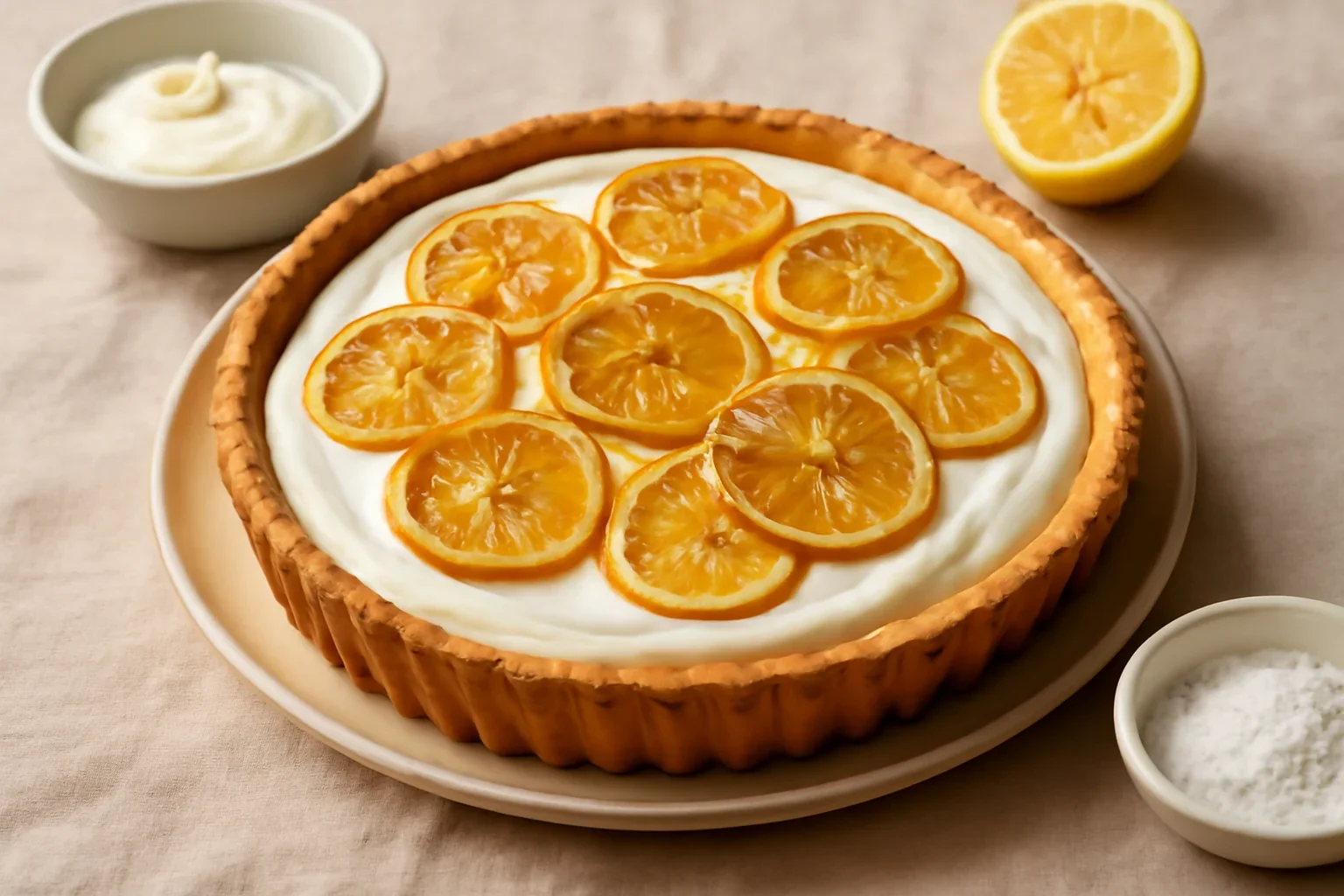 Tarta cu lamaie caramelizata si crema fina de smantana cu vanilie