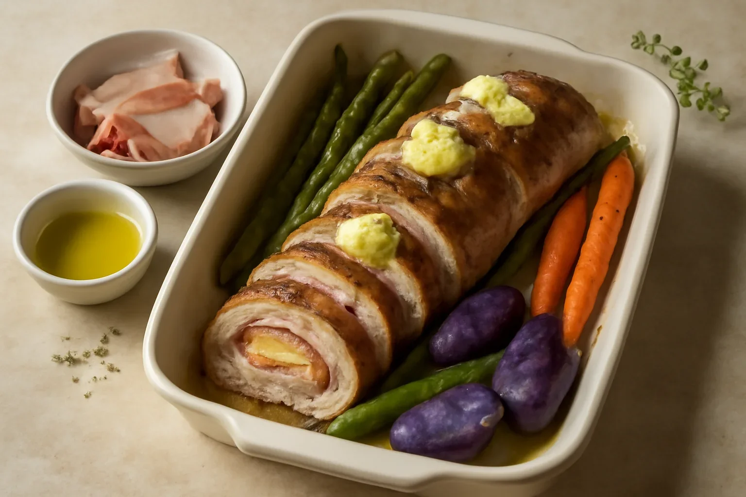 Rulada din muschiulet de porc cu sunca si cascaval – la cuptor