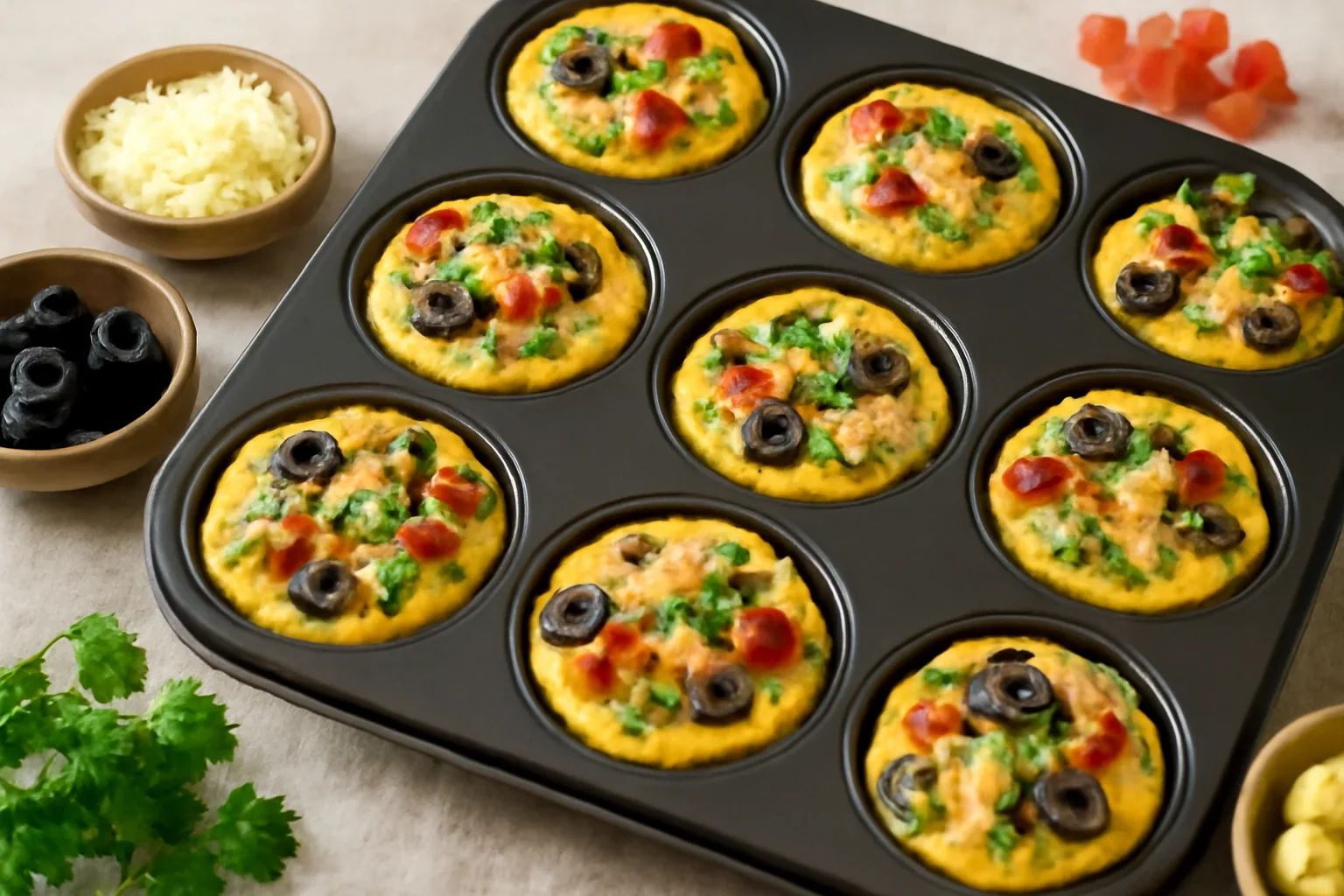 Mini omlete cu pui si legume