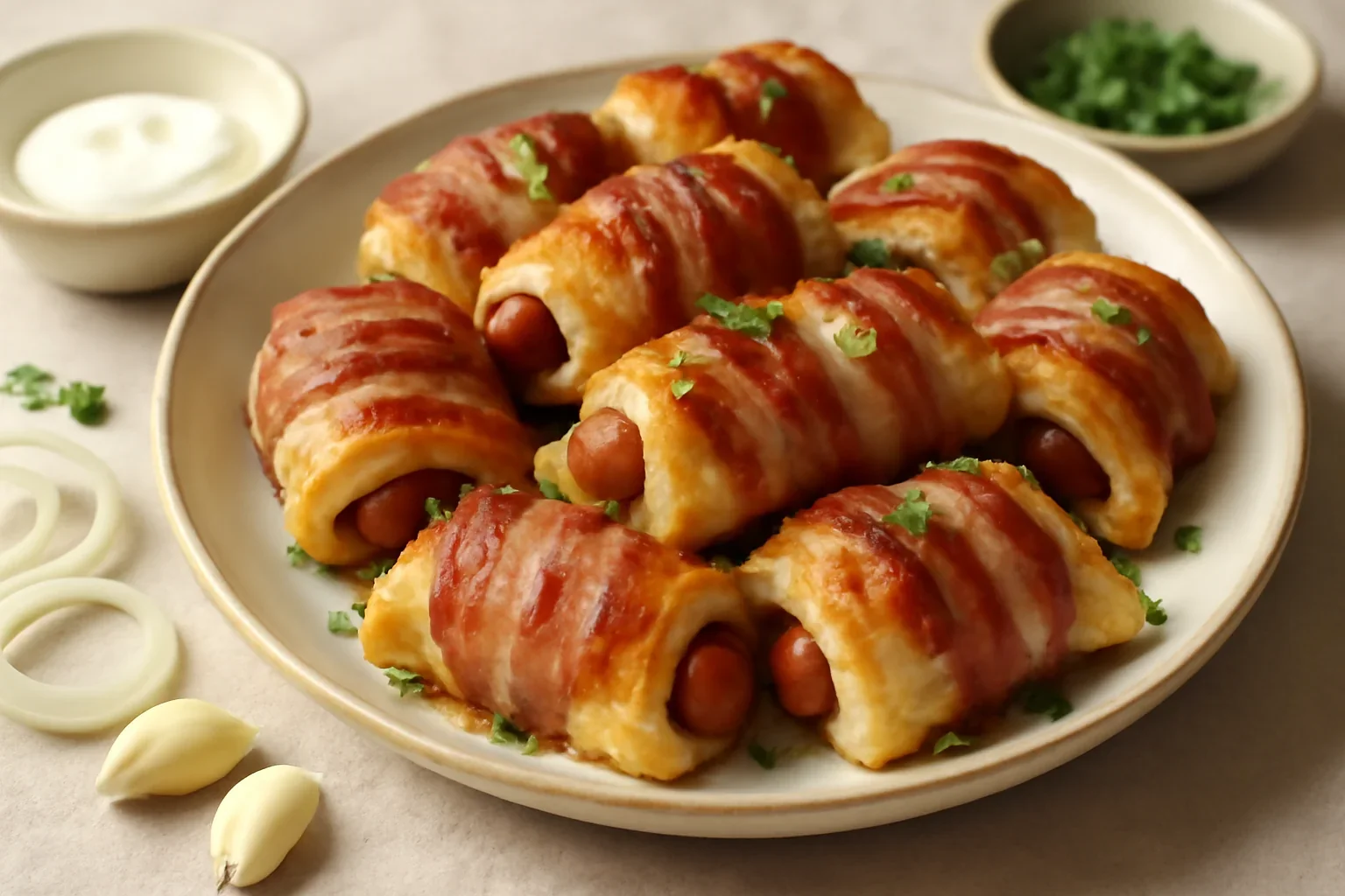 Carnaciori in aluat si bacon, Pigs in a blanket