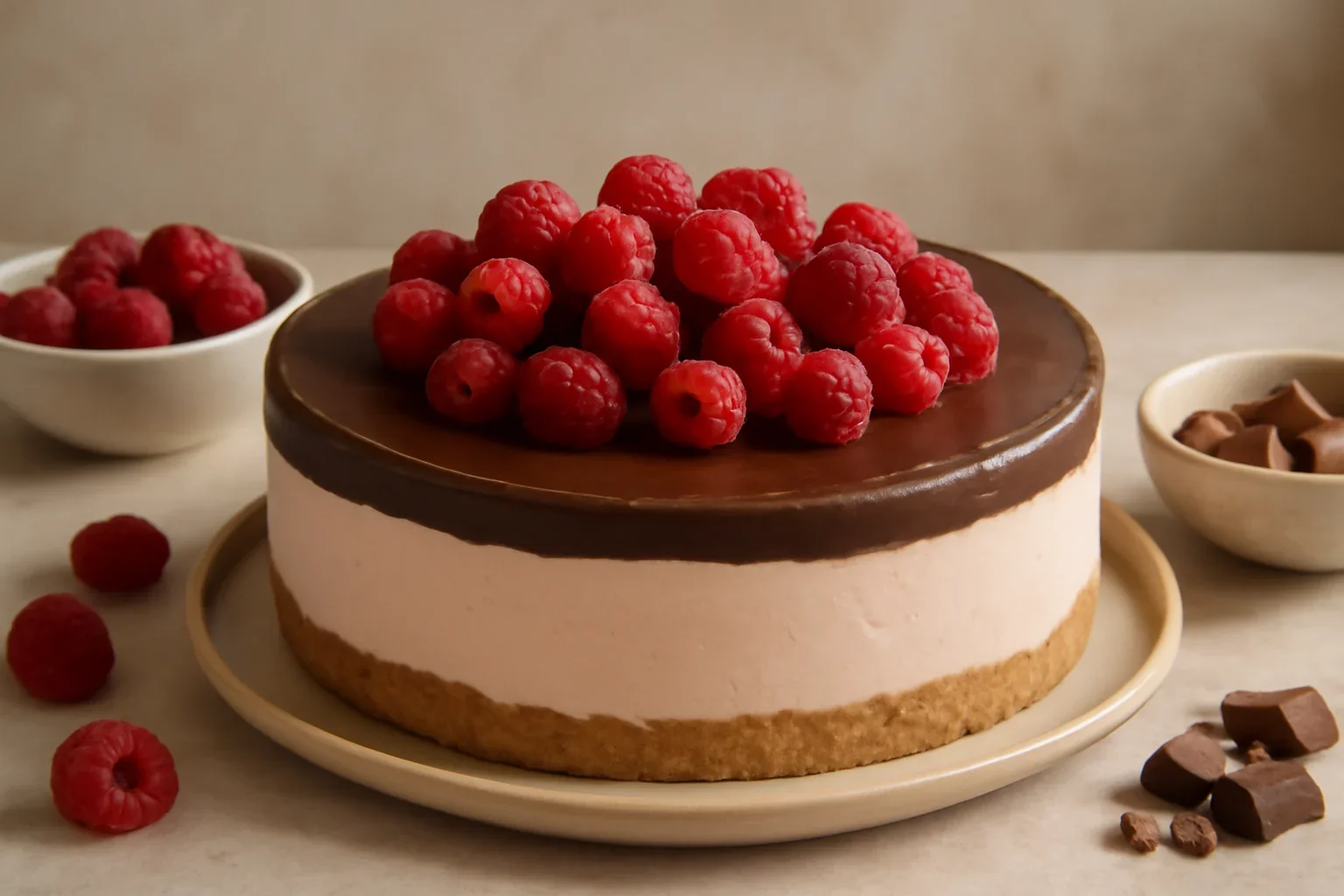 Cheesecake cu ciocolata si zmeura