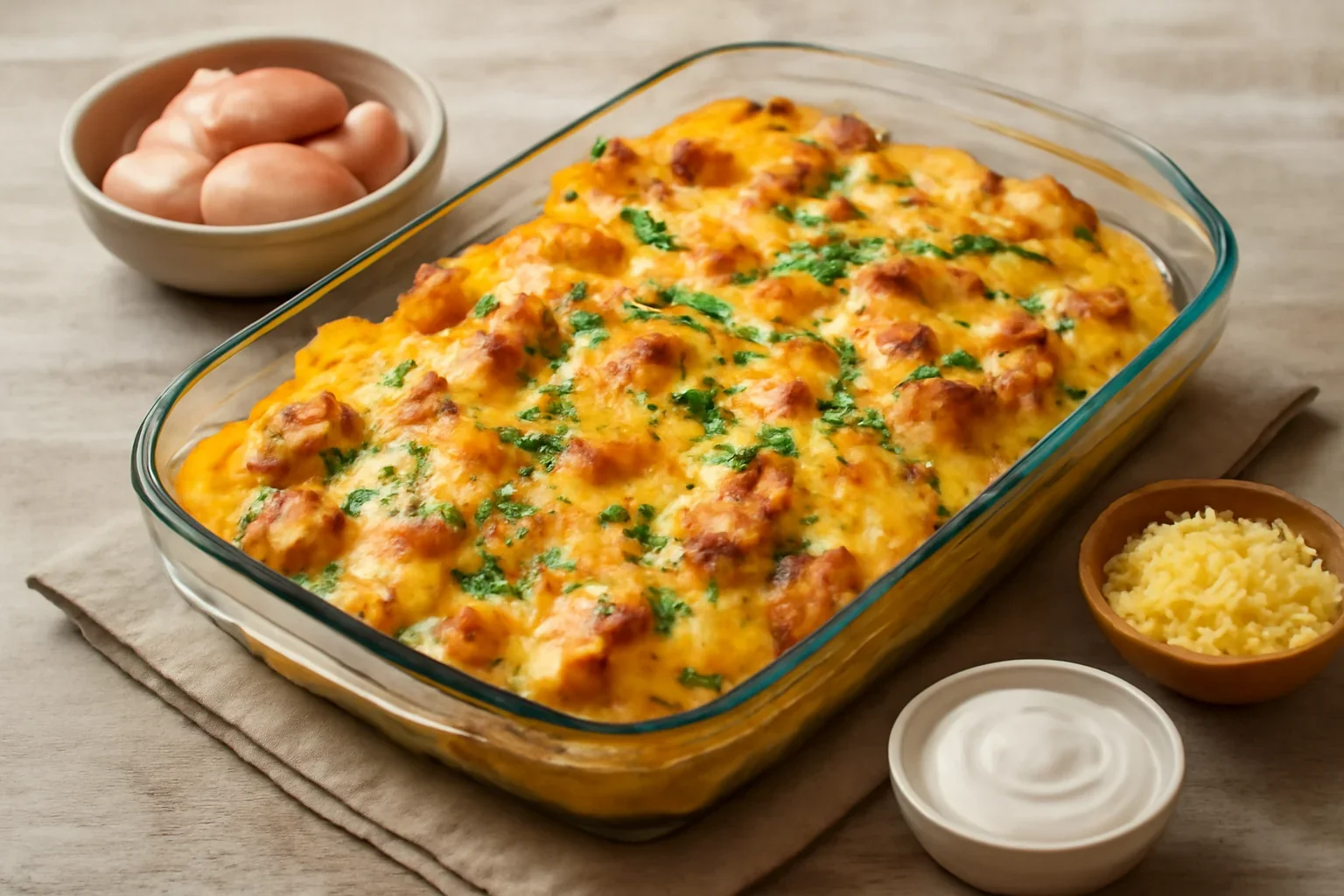 Cartofi la cuptor cu pui, cașcaval și smântână rețeta de caserolă gratinată