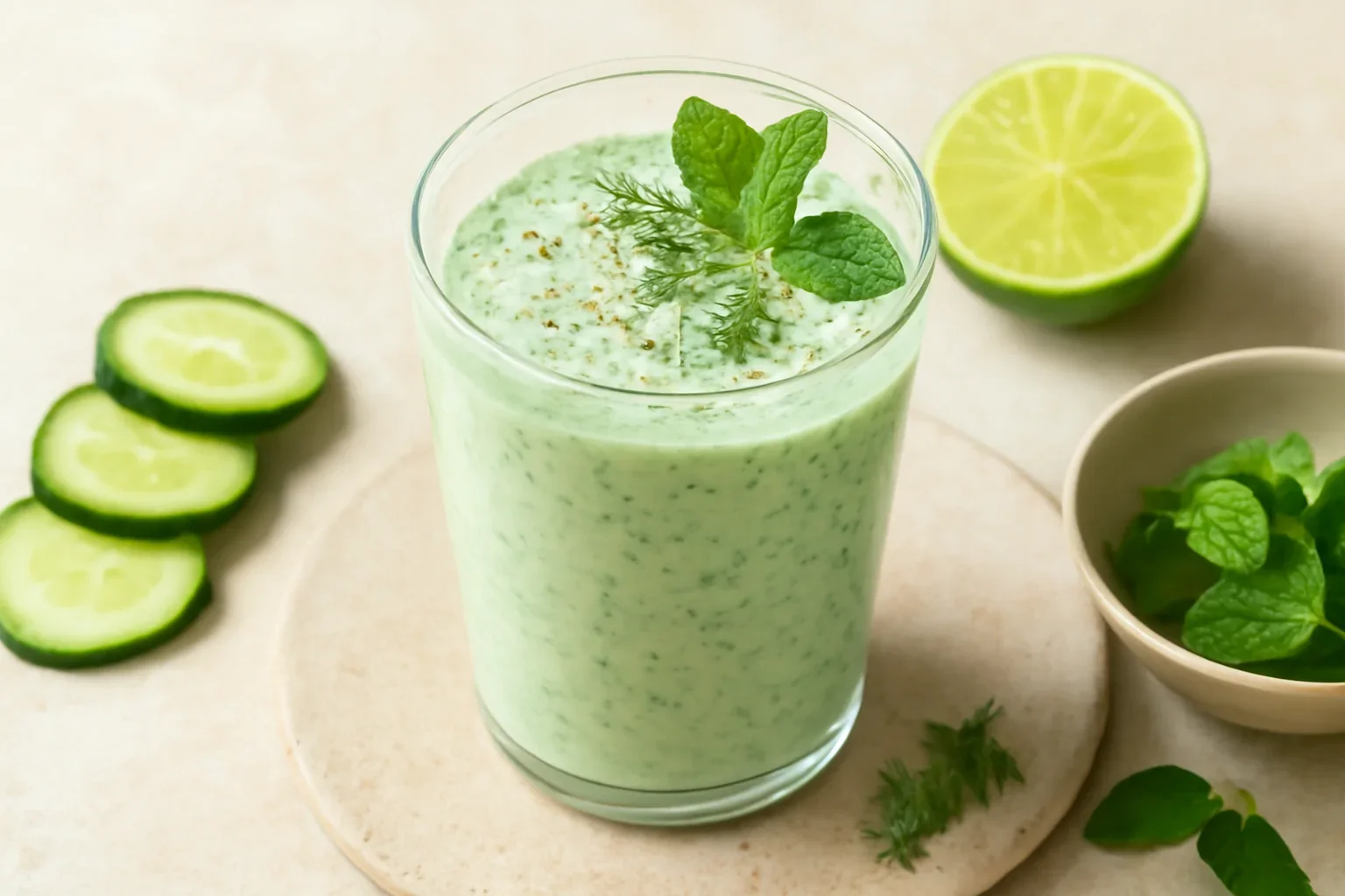 Smoothie de castraveți cu iaurt, mărar și mentă