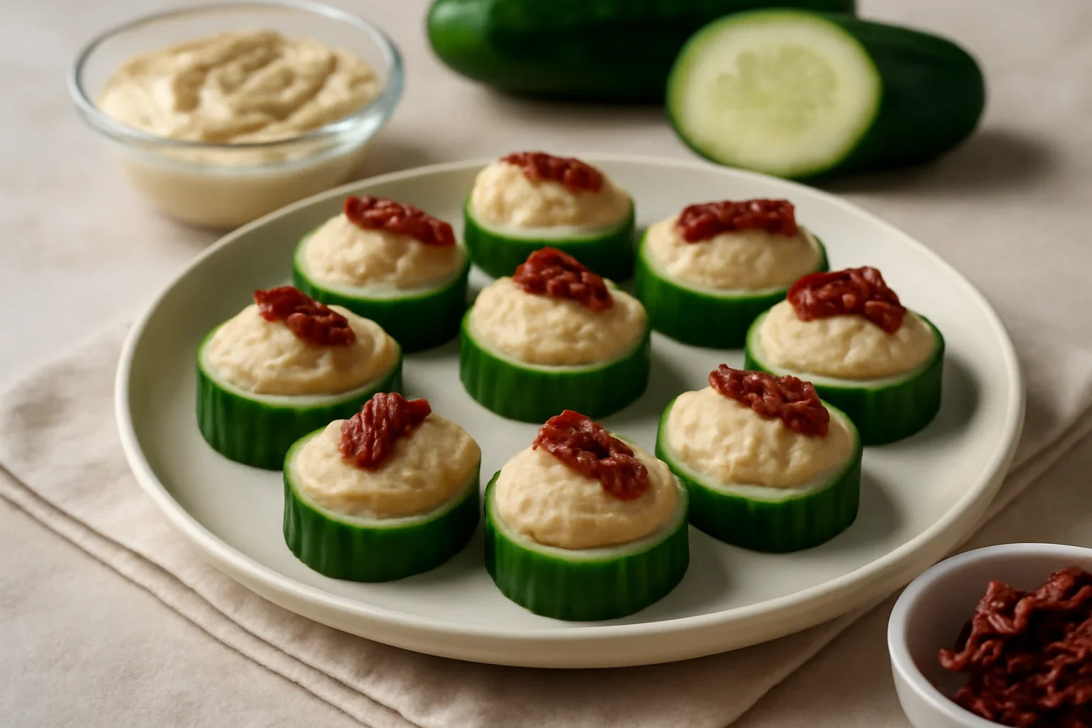 Gustări cu castraveți și hummus