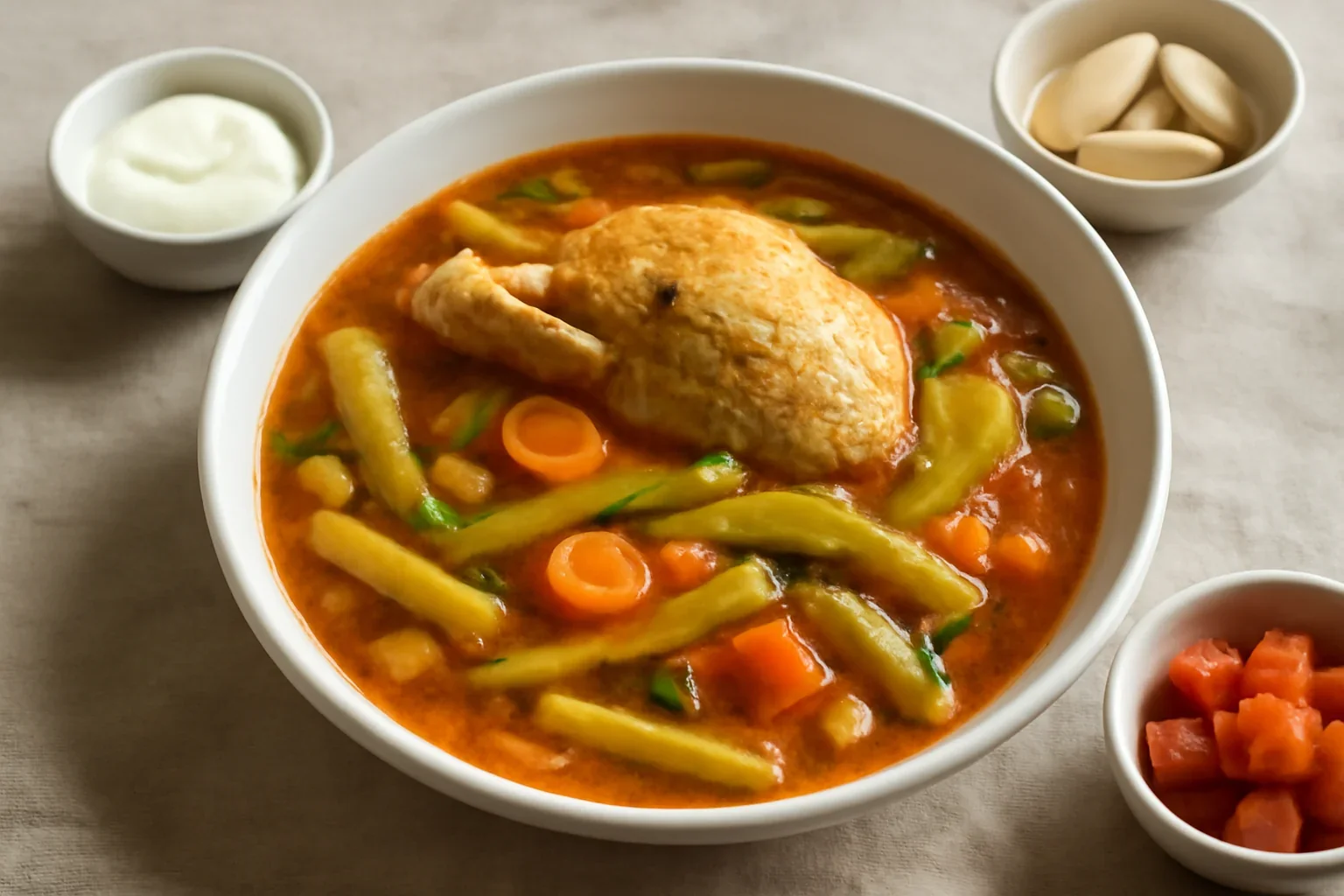 Ciorbă de păstăi cu carne de pasăre (pui, curcan) – rețeta de supă de fasole lată verde sau galbenă