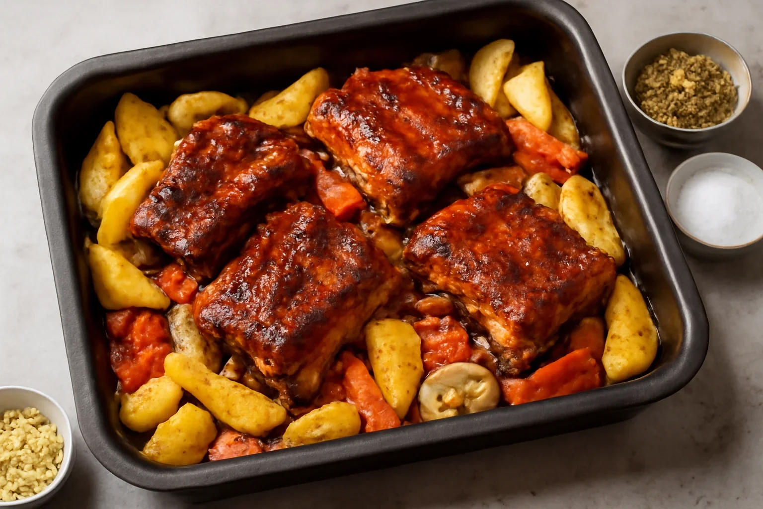 Coaste cu sos și cartofi la cuptor rețeta de costițe de porc cu bere