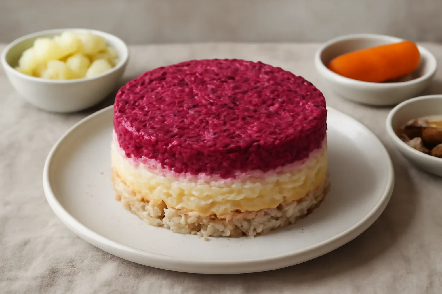 Salata suba salata ruseasca cu peste afumat si sfecla rosie