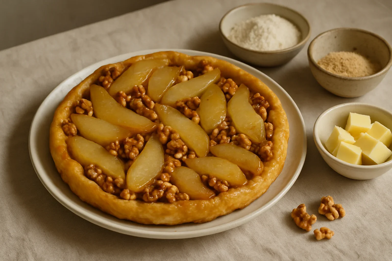 Tartă Tatin cu pere și nuci