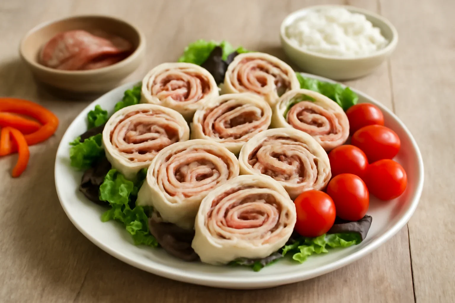 Rulouri aperitiv din lipie cu mezeluri