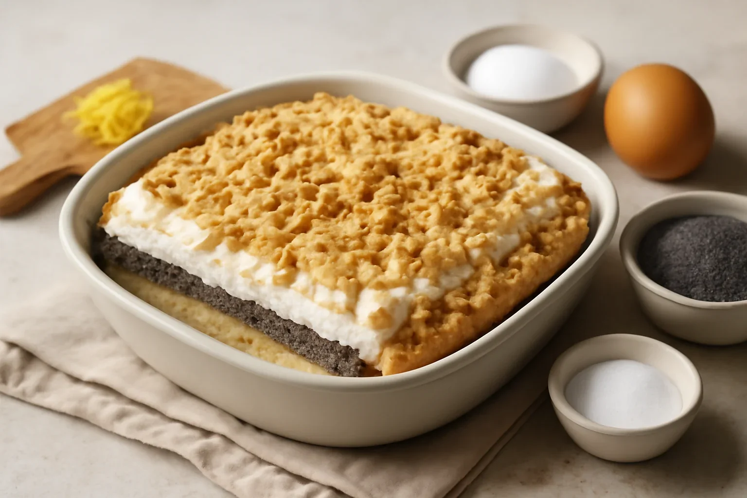 Prajitura crumble cu mac si bezea Streuselkuchen