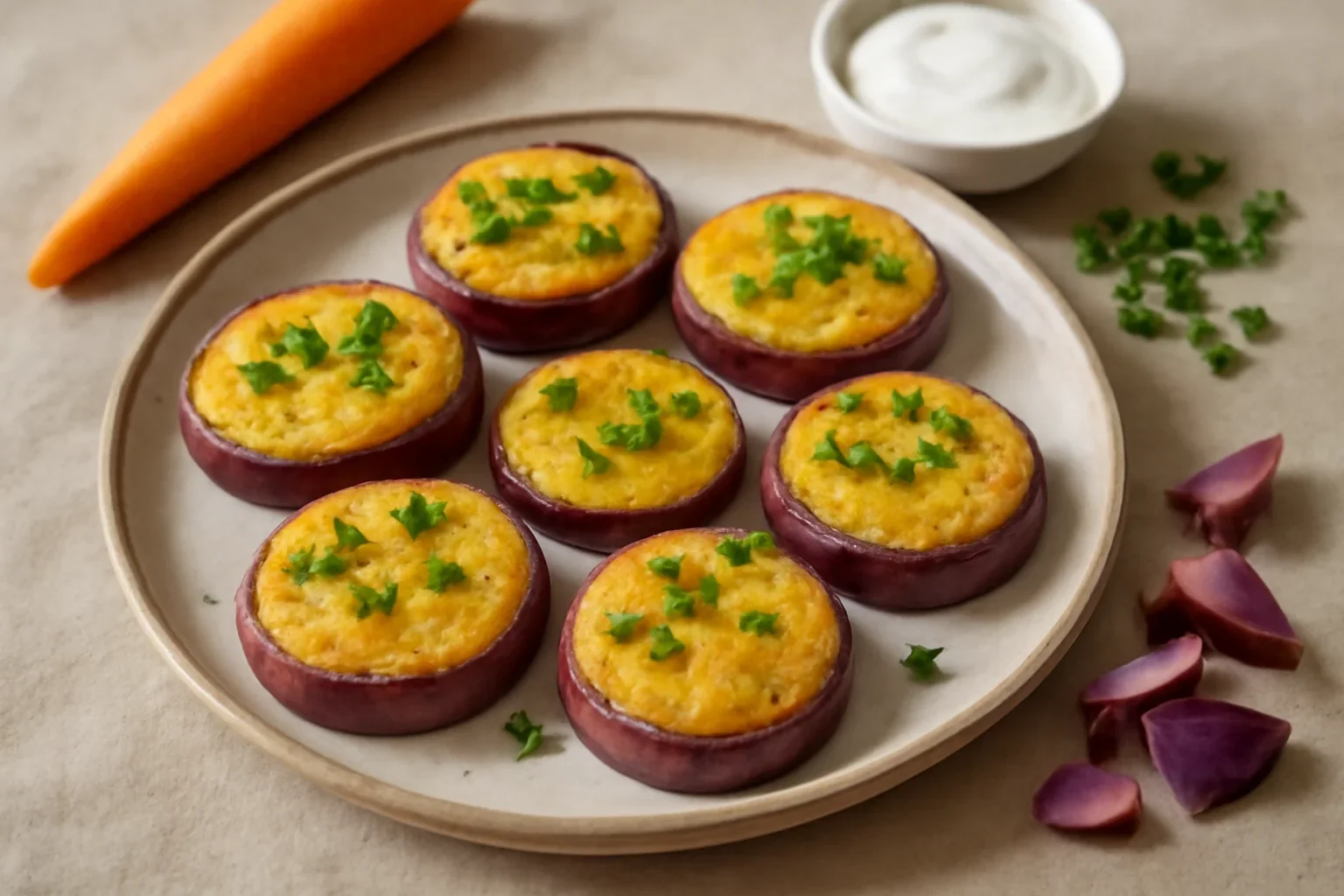 Mini omlete in inele de ceapa rosie