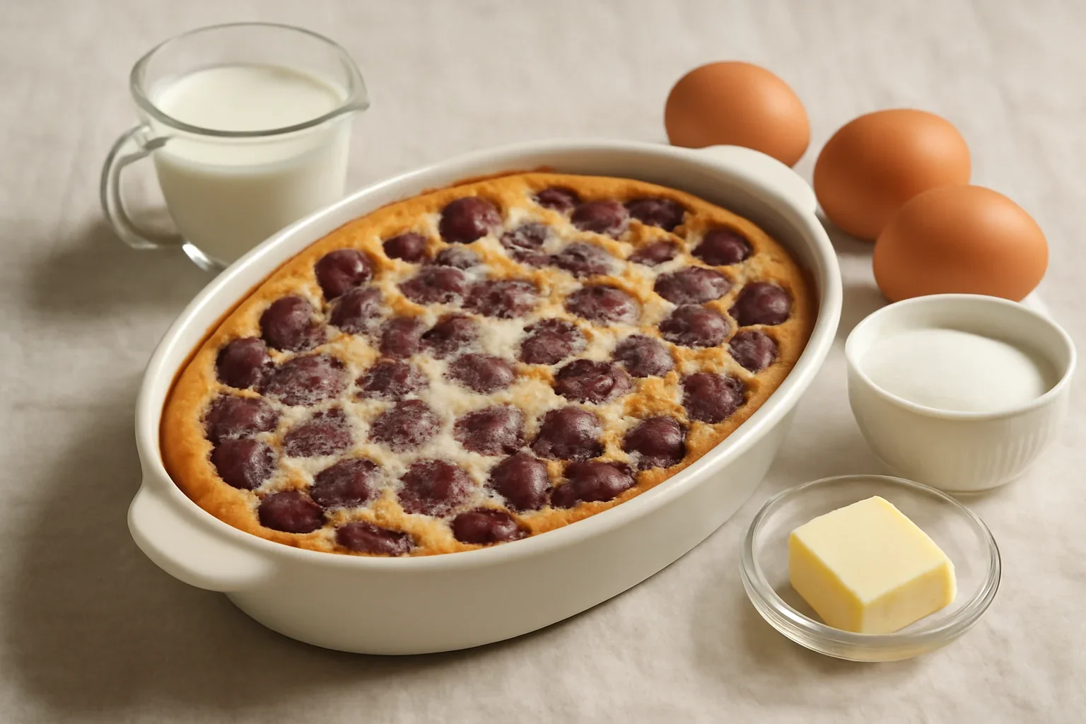Clafoutis cu visine sau cirese, reteta rapida