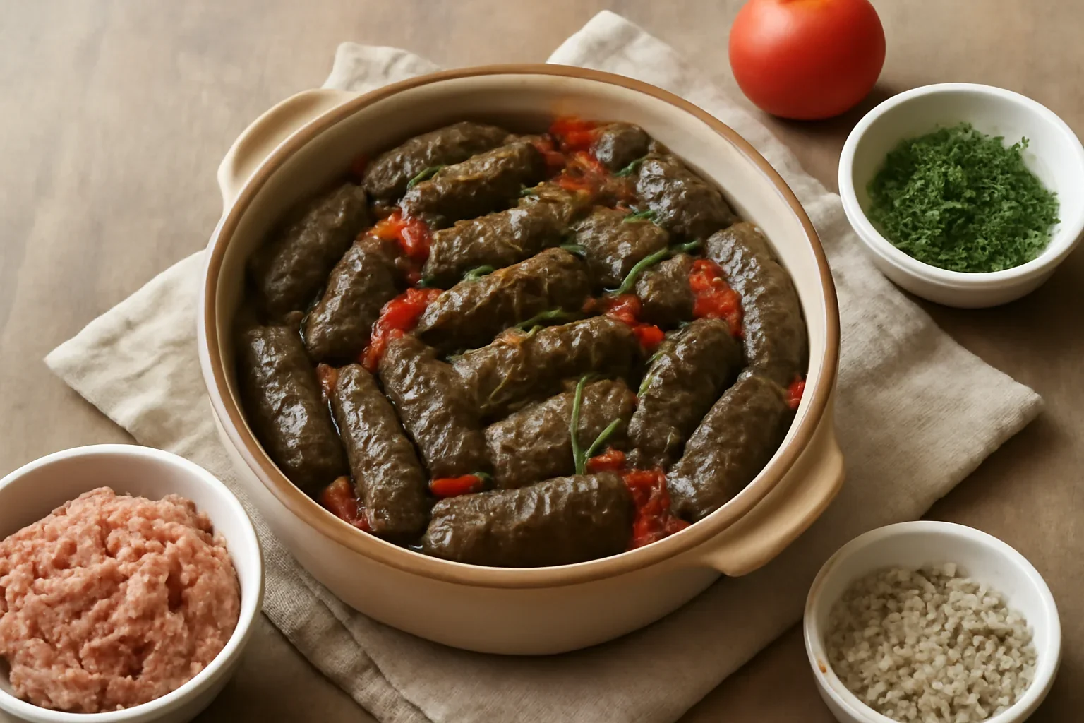 Sărmăluțe în foi de viță cu carne de porc și/sau de vită