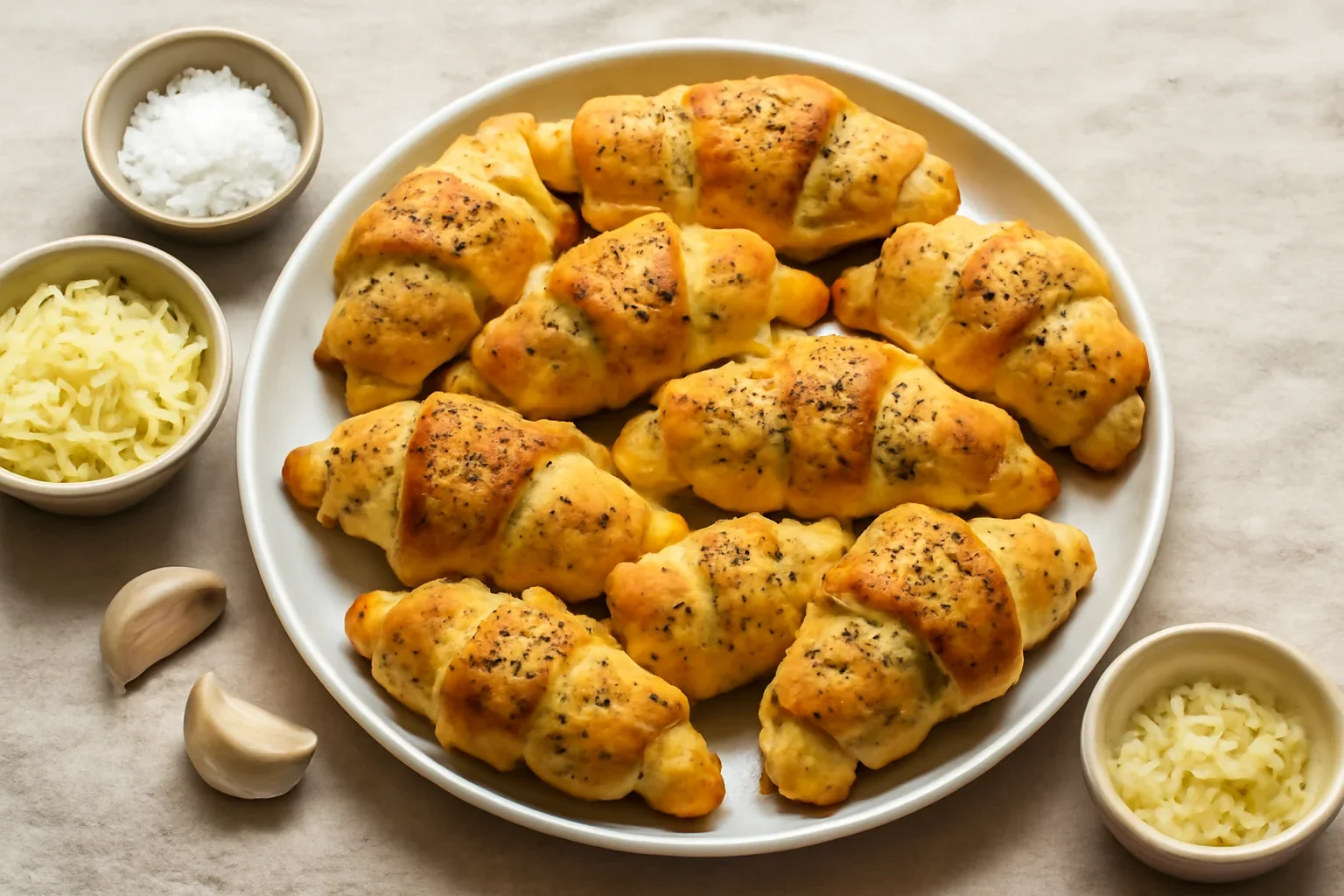Cornulete aperitiv din aluat fraged cu mozzarella, unt si usturoi