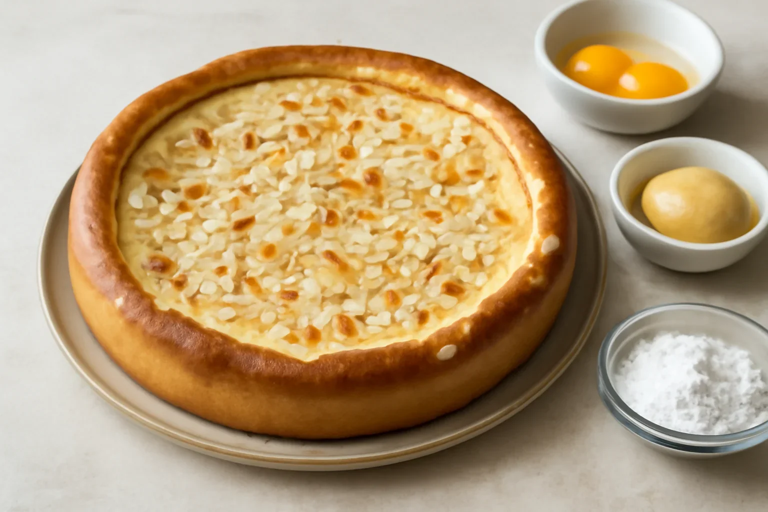 Tarta cu branza dulce, martipan si fulgi de migdale – pasca sau cheesecake