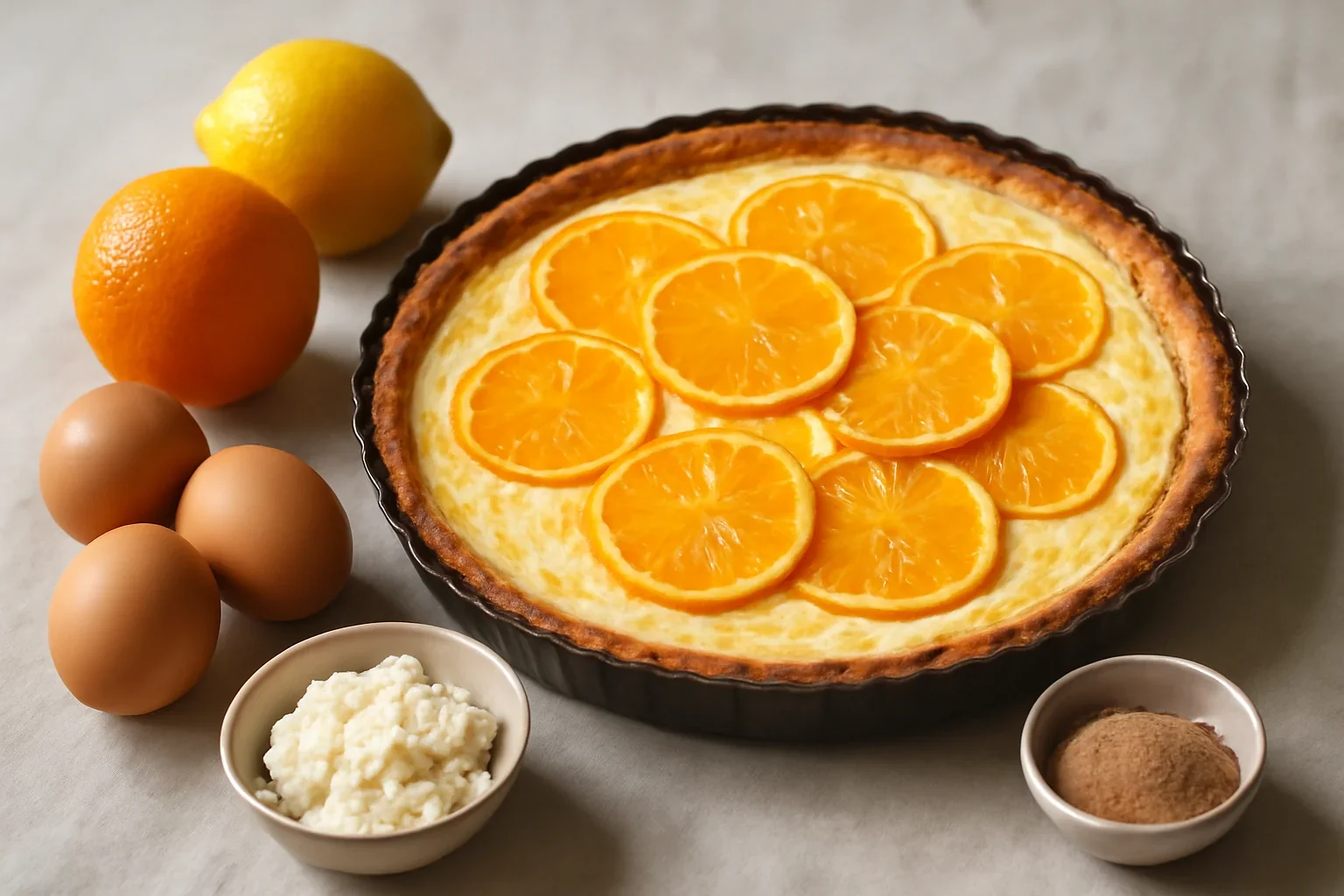 Tartă fină cu ricotta și portocale