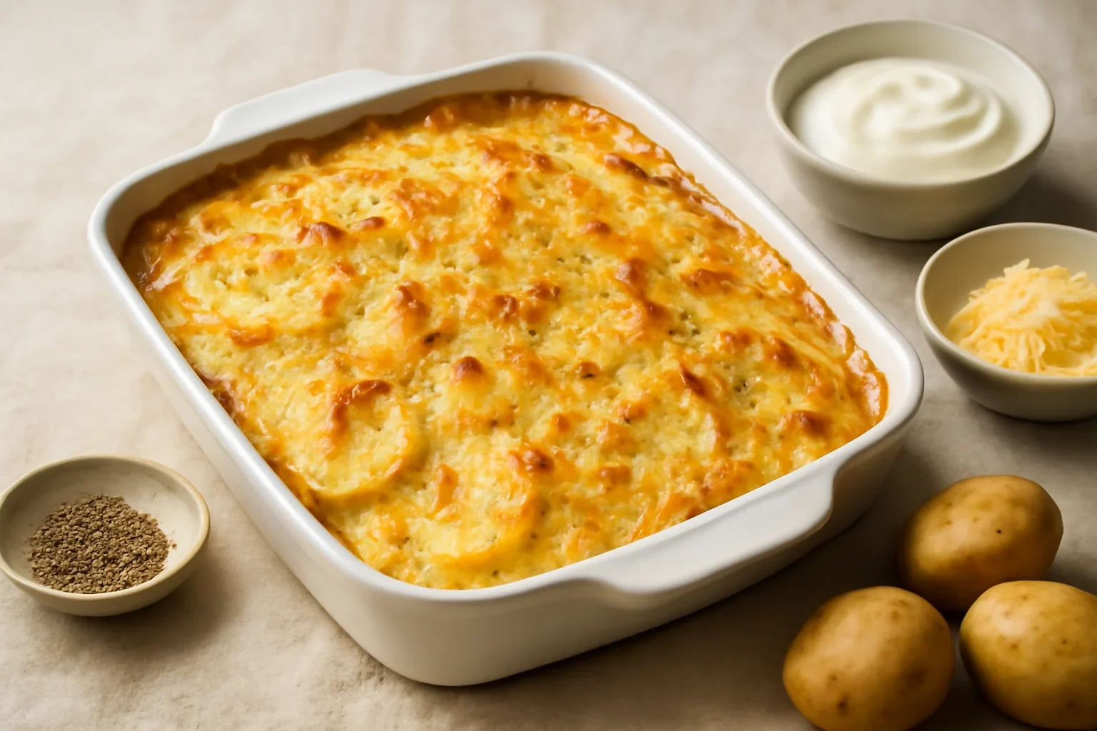 Cartofi gratinati la cuptor cu smantana si cascaval