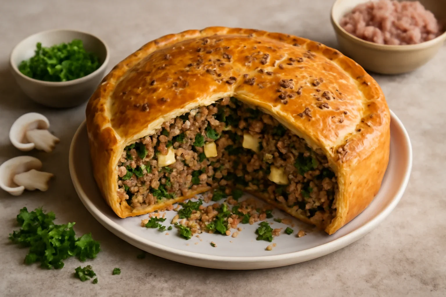 Placinta cu carne si ciuperci reteta finlandeza