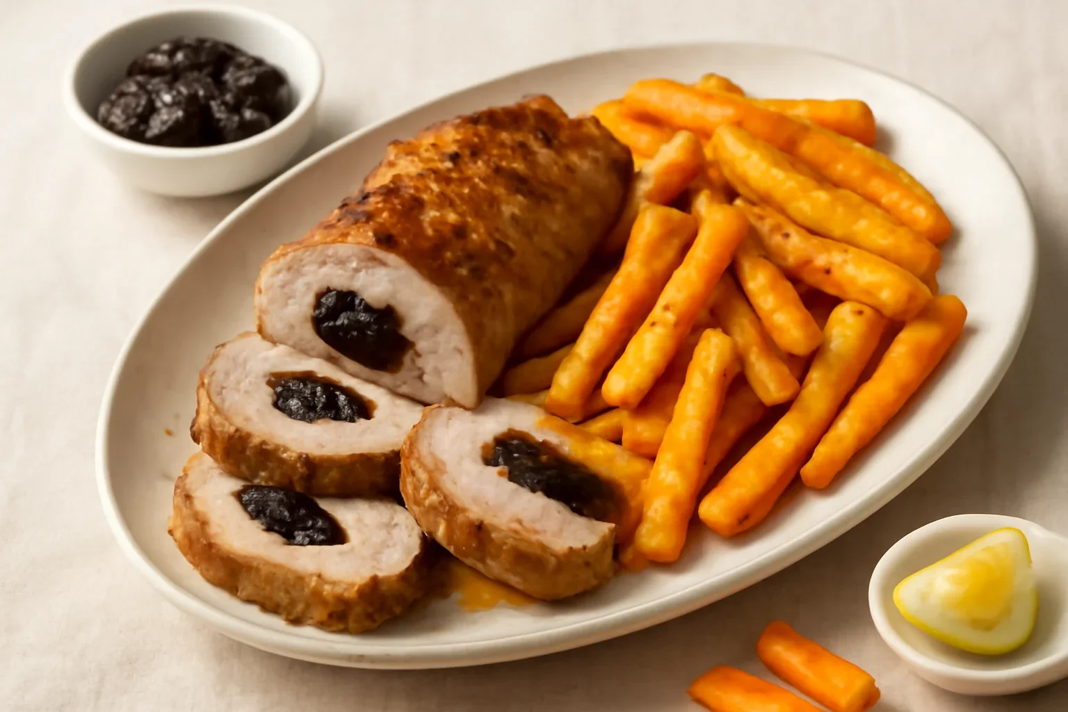 Mușchiuleț de porc împănat cu prune uscate