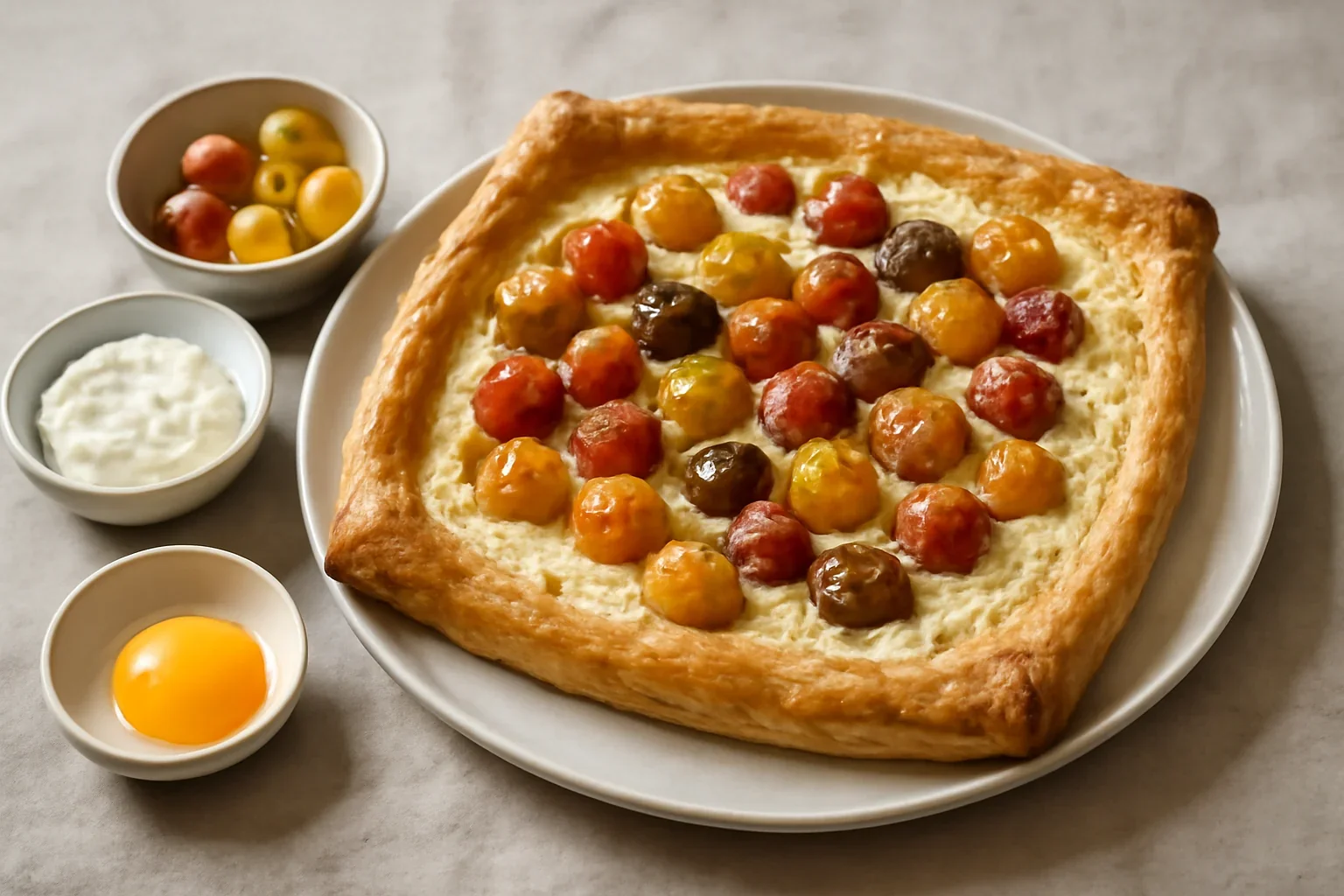 Tarta cu branza si rosii cherry