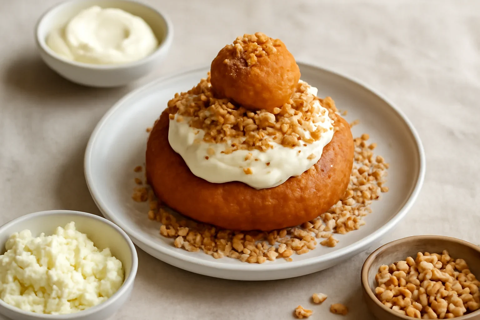 Papanași cu mascarpone și pralină de alune