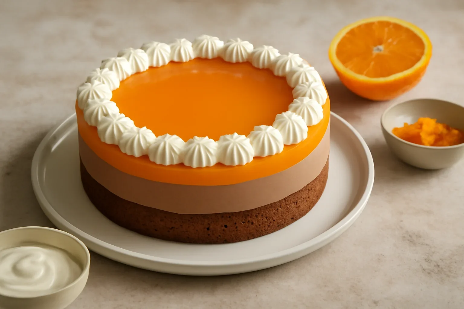 Tort aniversar cu mousse de ciocolata si jeleu de portocale (entremet)
