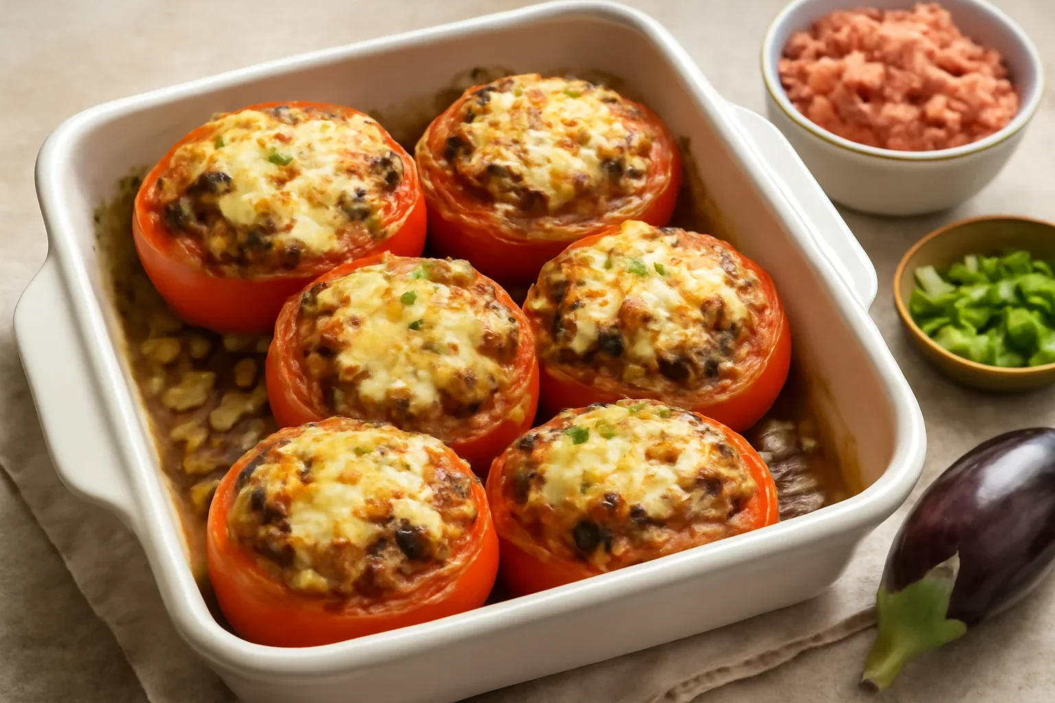 Rosii umplute cu carne tocata si branza – gratinate la cuptor