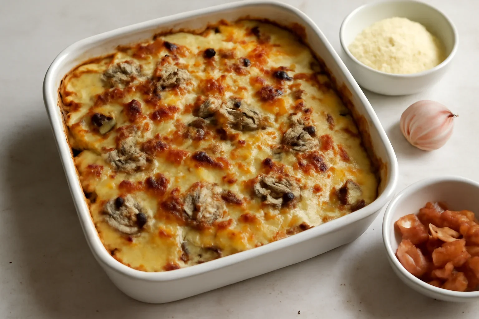 Cartofi gratinati cu ciuperci si smantana la cuptor