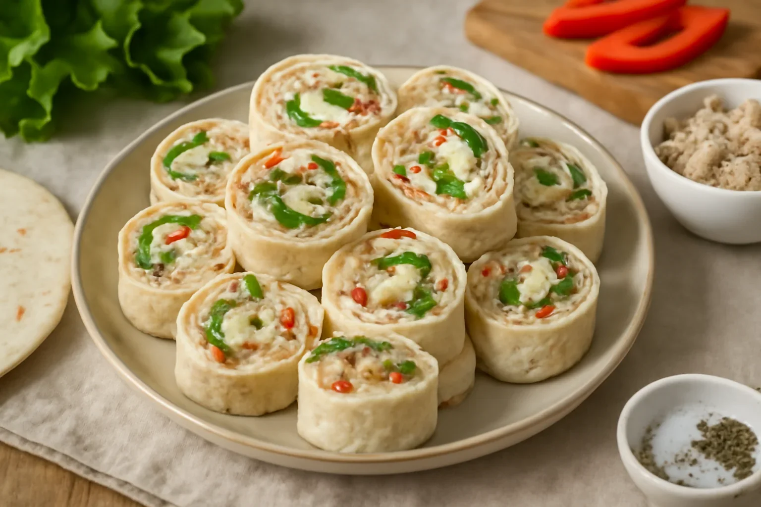 Rulouri aperitiv din lipii, ton si crema de branza