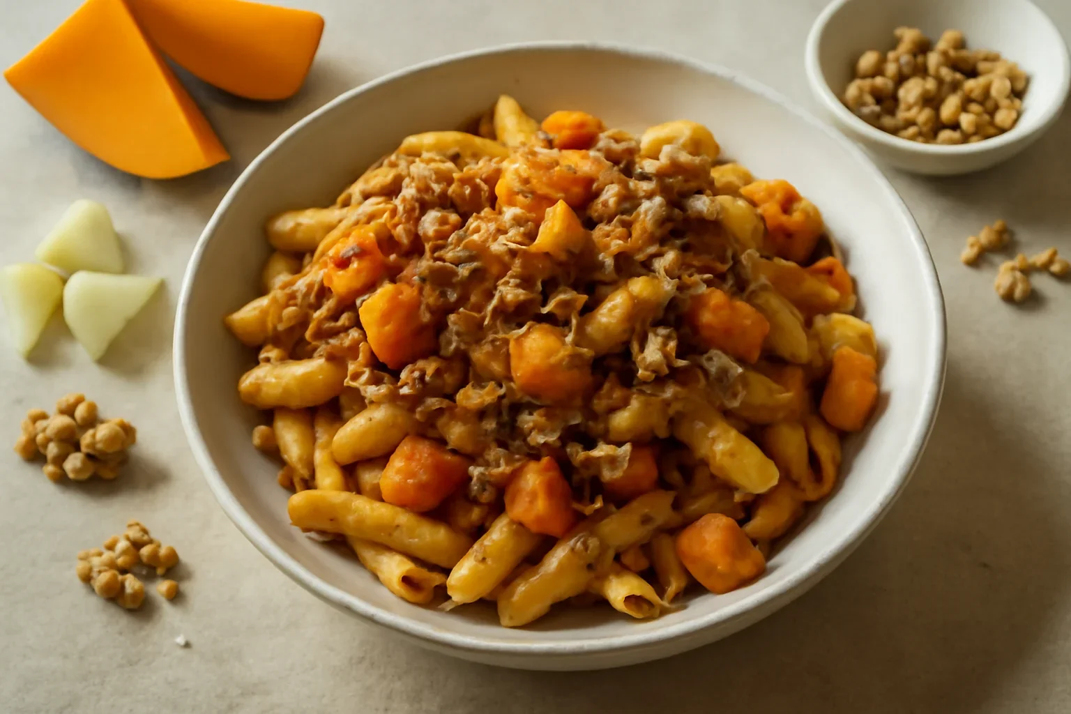 Paste cu dovleac si ceapa caramelizate