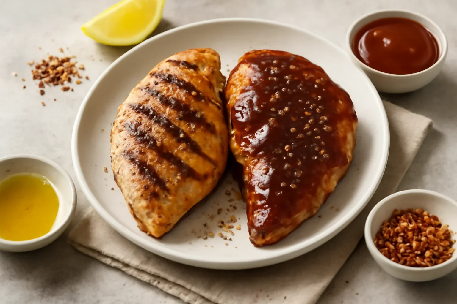 Piept de pui la grătar – simplu sau cu sos barbecue BBQ