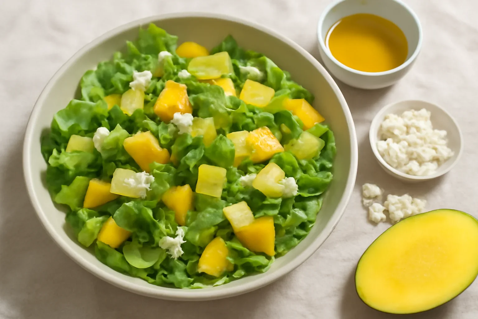 Salata de avocado cu mango, iarba grasa si branza
