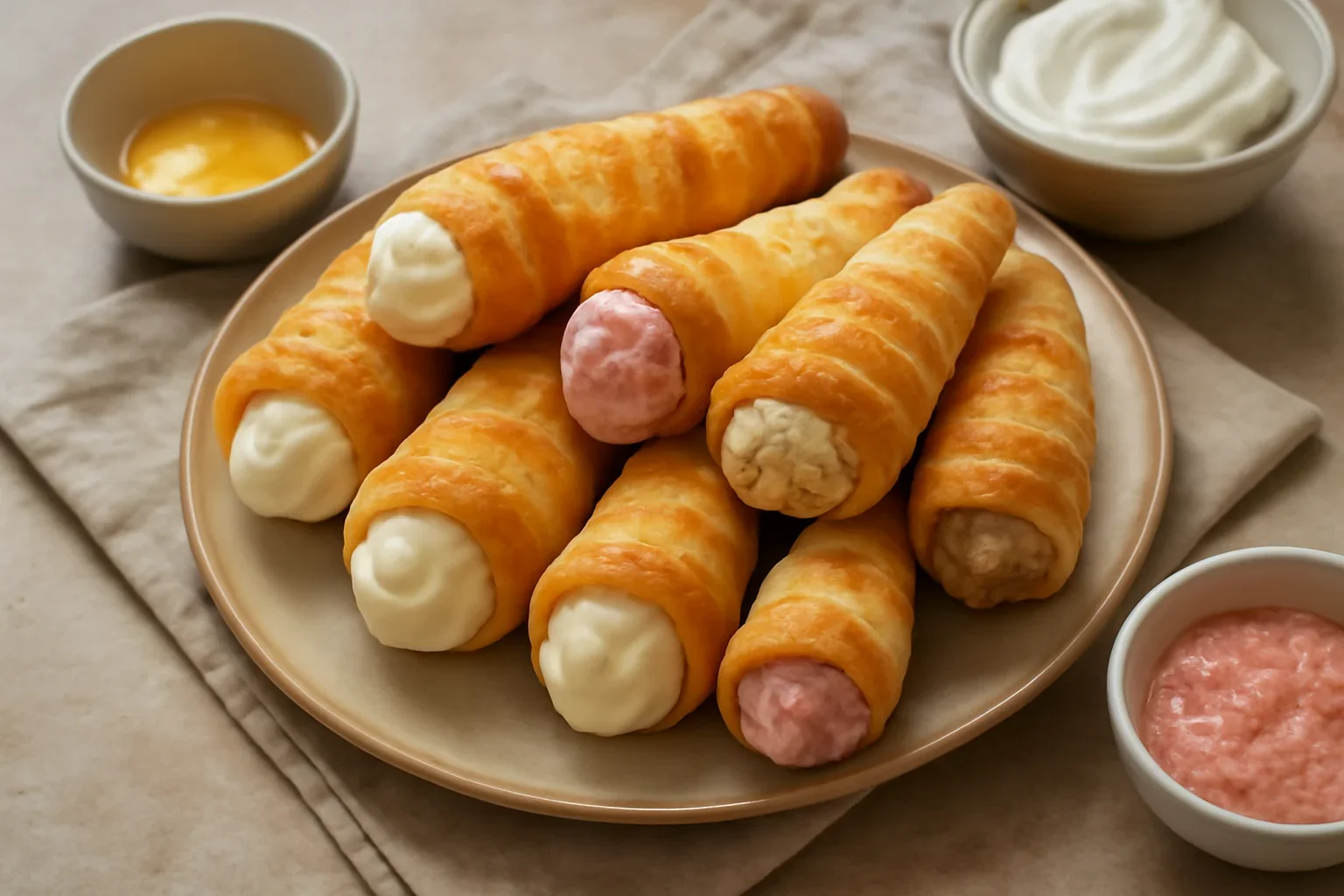 Rulouri sau cornete cu crema de vanilie sau frisca