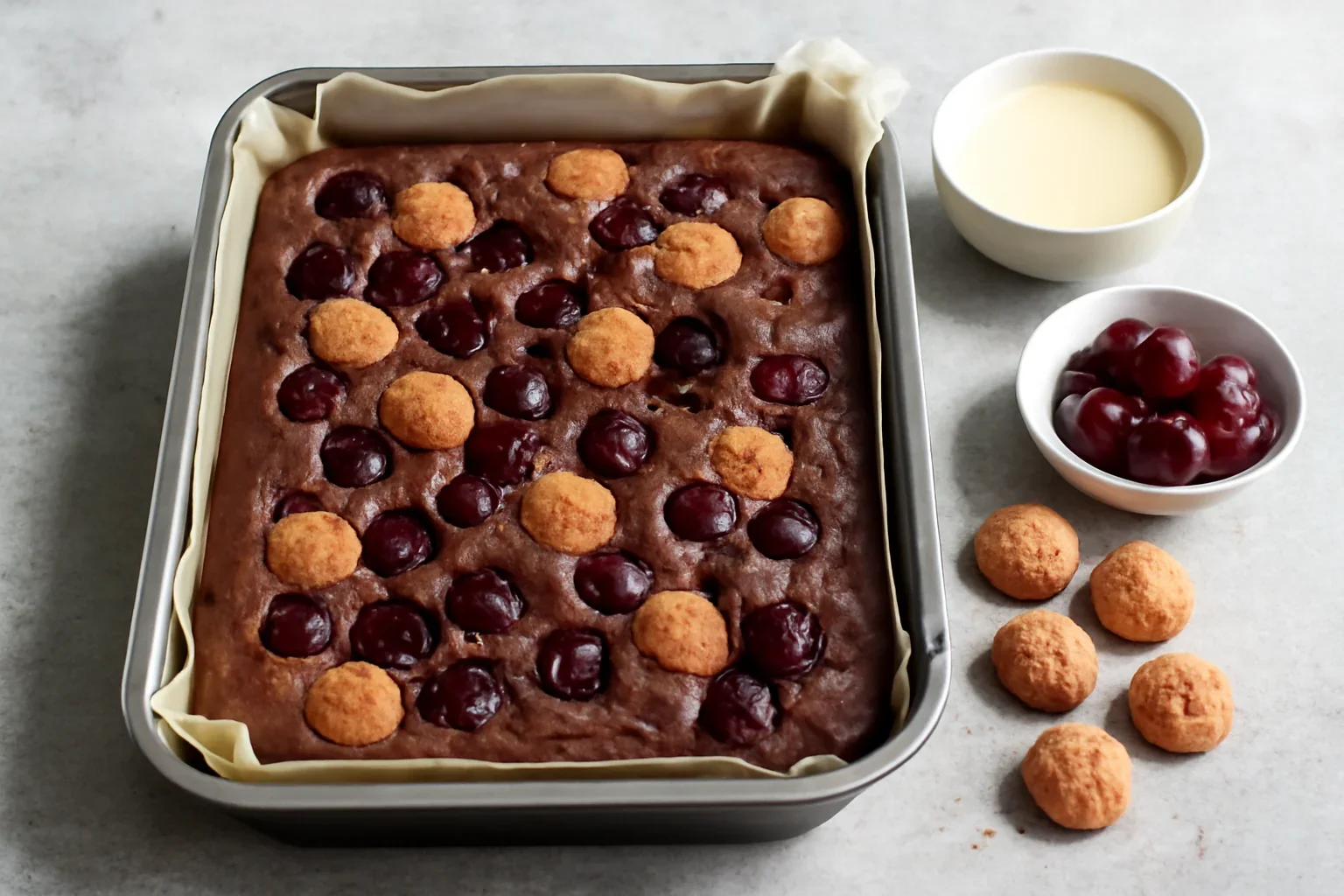 Negresa cu cirese, biscuiti amaretti si lapte condensat reteta de cherry brownie