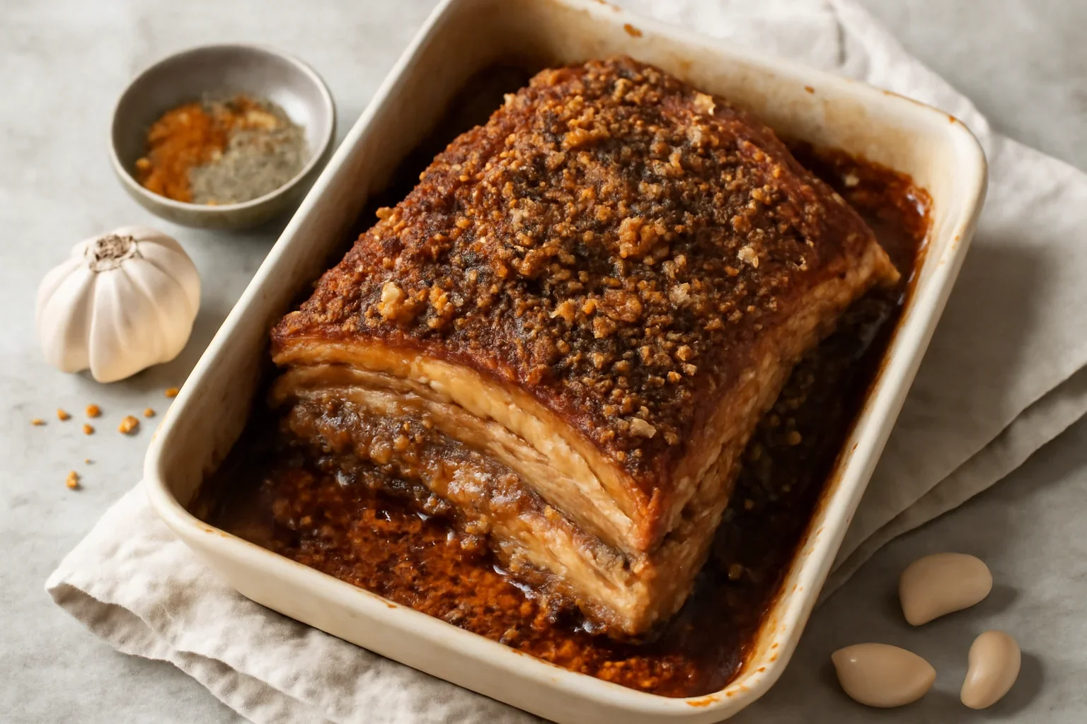 Piept de porc la cuptor, cu usturoi