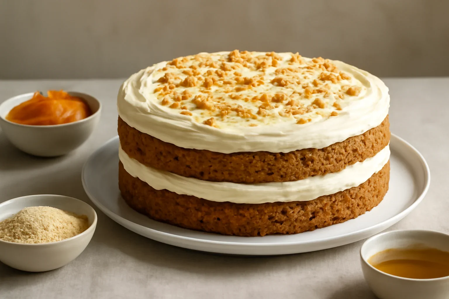 Tort cu morcov, migdale si crema de branza