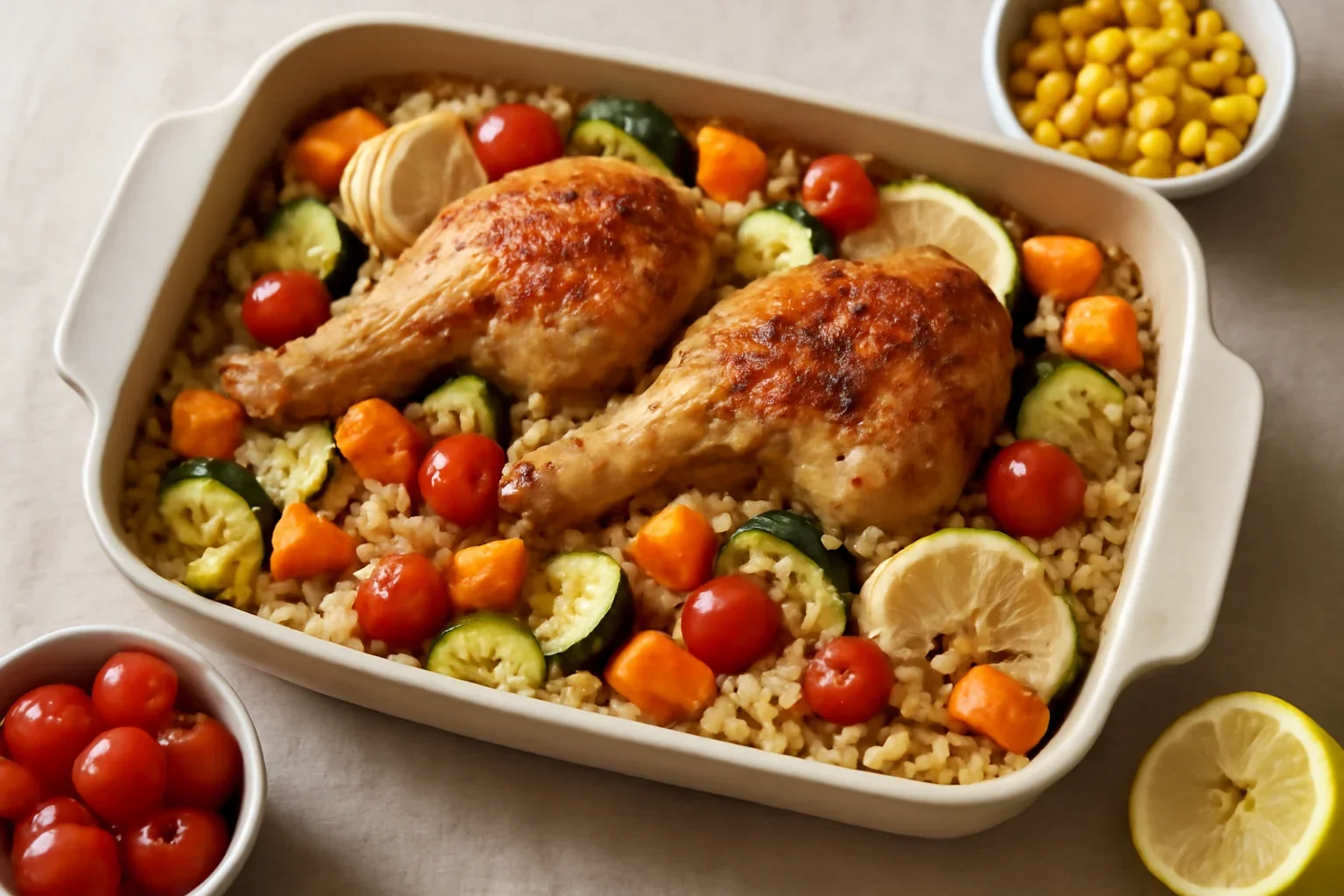 Pulpe de curcan cu quinoa și legume la cuptor