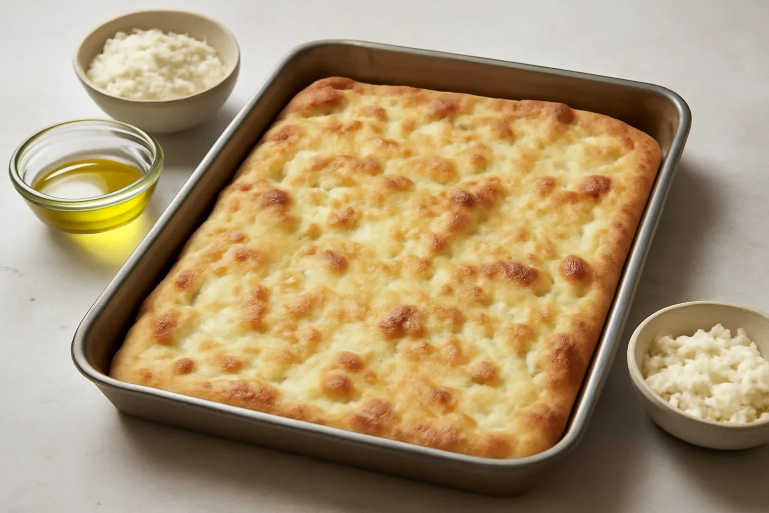 Plăcintă simplă cu brânză la cuptor – rețeta de focaccia di Recco (fără drojdie)