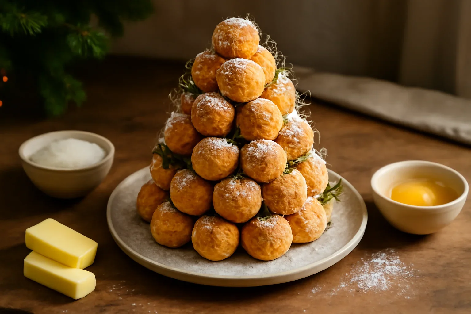 Croquembouche craquelin cu vanilie, de Crăciun