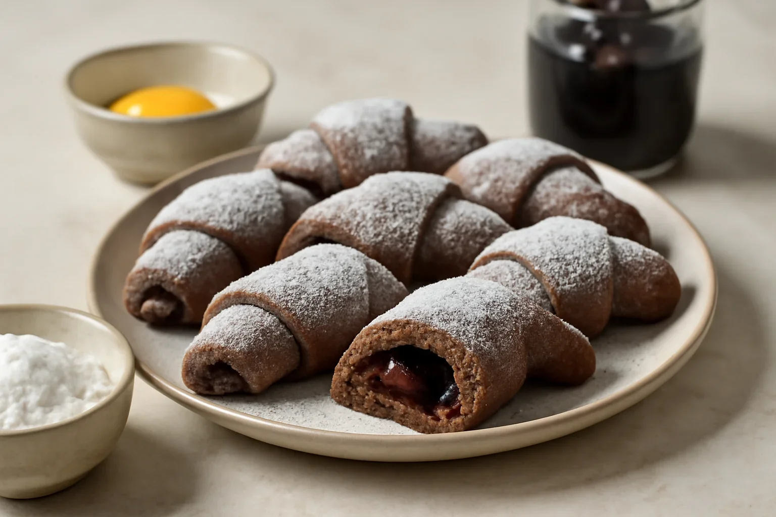 Cornulețe fragede cu cacao și cireșe Amarena sau vișine din vișinată
