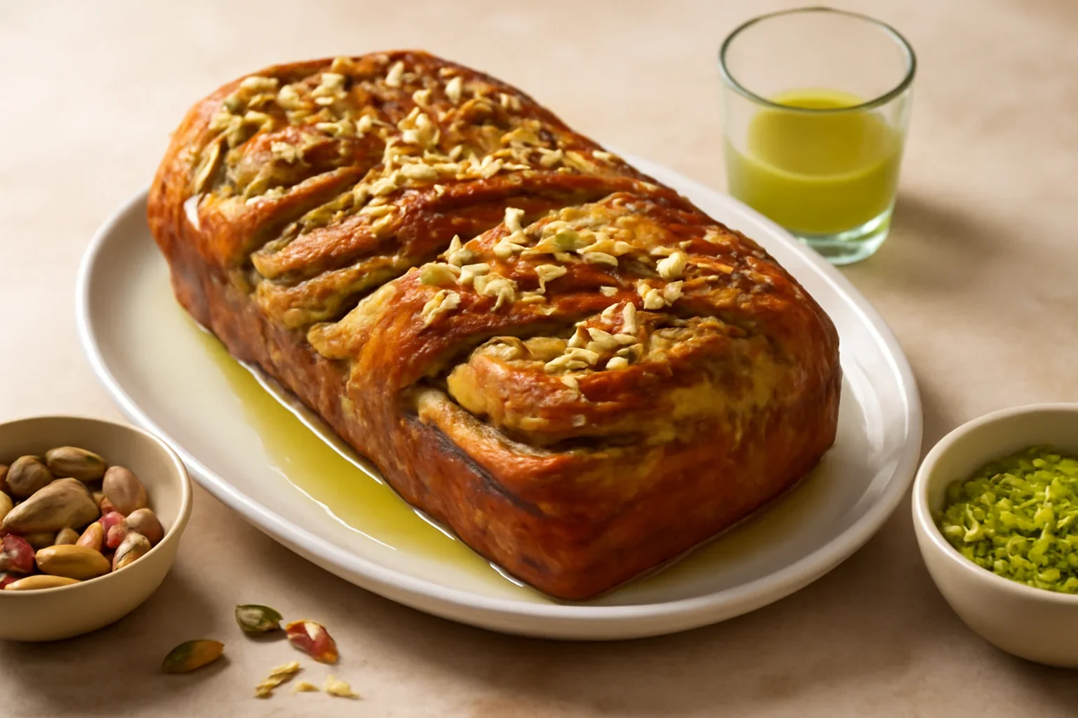 Babka cu fistic și ciocolată albă – rețeta de cozonac împletit și însiropat