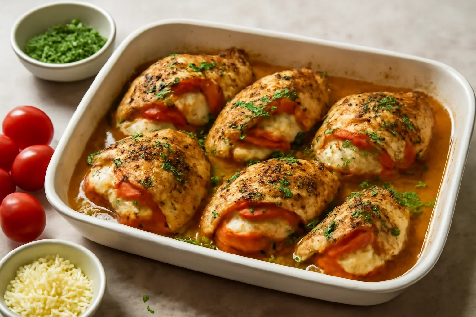 Piept de pui umplut cu mozzarella si rosii