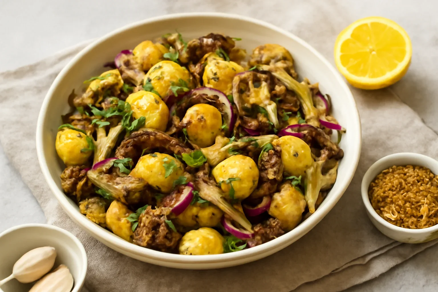 Salată de cartofi noi cu ciuperci pleurotus – rețetă simplă