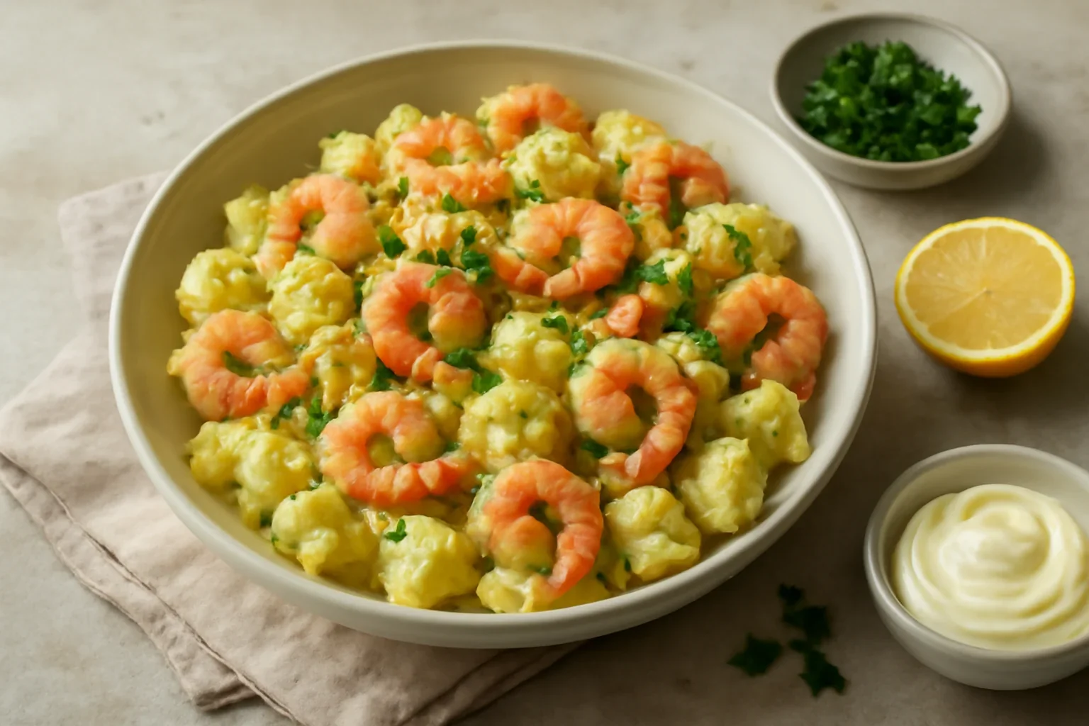 Salata de cartofi cu creveti si maioneza